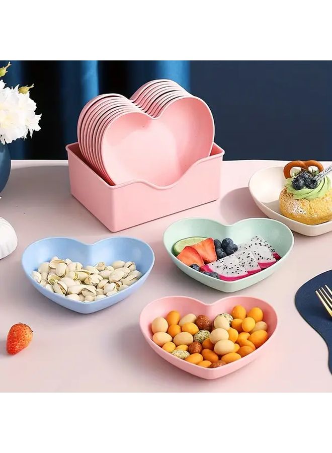 Green Heart Shaped Snack Fruit Plate Set 5pcs Durable Plastic for Desserts Cakes Pickles - Image 1